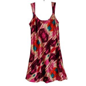 Vintage Satin Slip Dress Nightie Purple Pink 80s 90s Ikat Southwest Geometric S